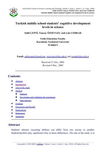 Turkish middle school students' cognitive development levels in ...