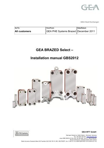Brazed Plate Heat Exchanger Installation Manual - GEA PHE ...