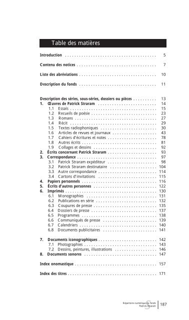 RÃ©pertoire numÃ©rique du fonds Patrick-Straram - BibliothÃ¨que et ...