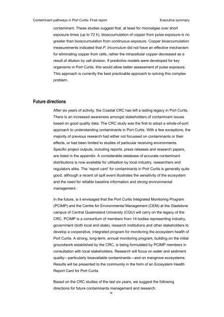 Contaminant pathways in Port Curtis: Final report - OzCoasts