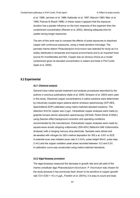 Contaminant pathways in Port Curtis: Final report - OzCoasts