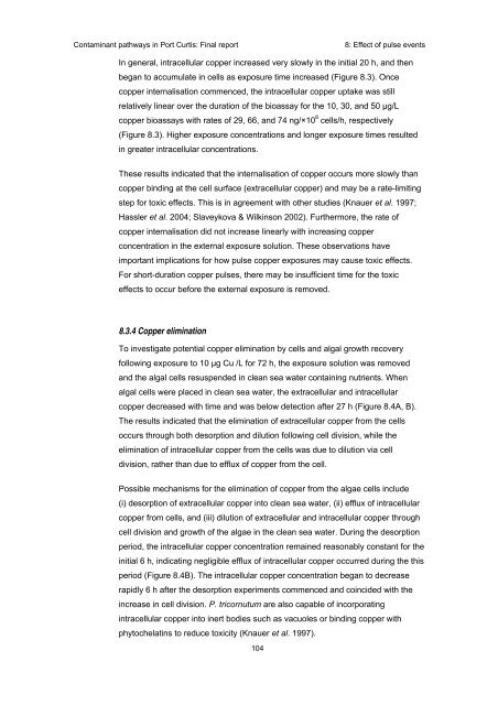 Contaminant pathways in Port Curtis: Final report - OzCoasts