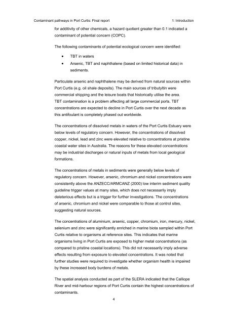 Contaminant pathways in Port Curtis: Final report - OzCoasts