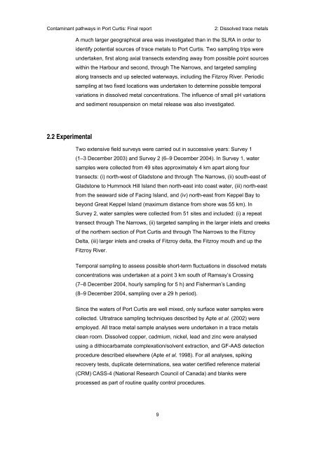 Contaminant pathways in Port Curtis: Final report - OzCoasts