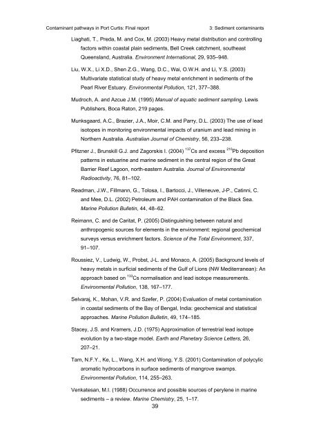 Contaminant pathways in Port Curtis: Final report - OzCoasts