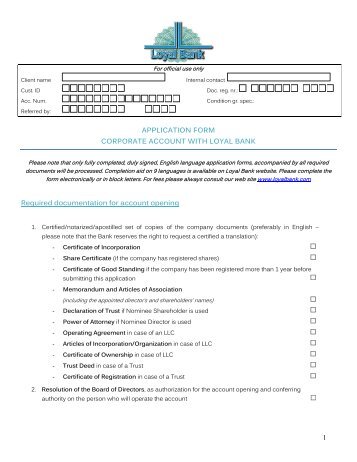 Application form - Loyal Bank