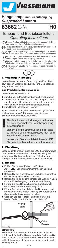 Viessmann-Anleitung 63662 - Lampe mit Seilaufhängung - Reynaulds