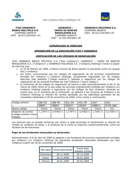 ITAÚ UNIBANCO BANCO MÚLTIPLO S.A. COMPAÑÍA ABIERTA ...