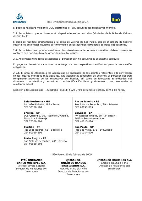 ITAÚ UNIBANCO BANCO MÚLTIPLO S.A. COMPAÑÍA ABIERTA ...