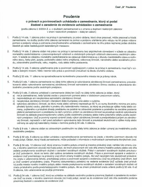Poučenie - Ústredie práce, sociálnych vecí a rodiny