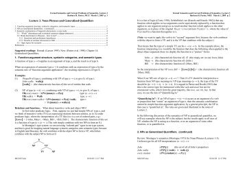 Lecture 3. Noun Phrases and Generalized Quantifiers