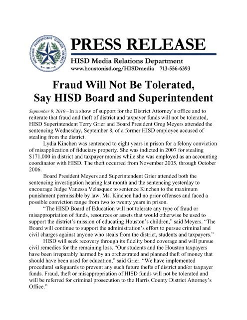 full press release - Houston Independent School District