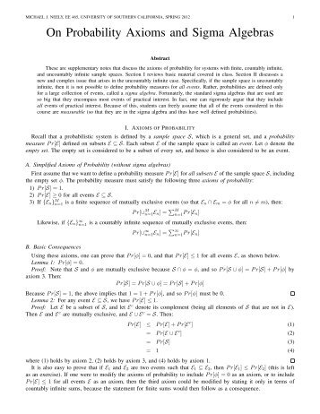 On Probability Axioms and Sigma Algebras - University of Southern ...