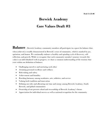 Core Values *New Draft - Berwick Academy