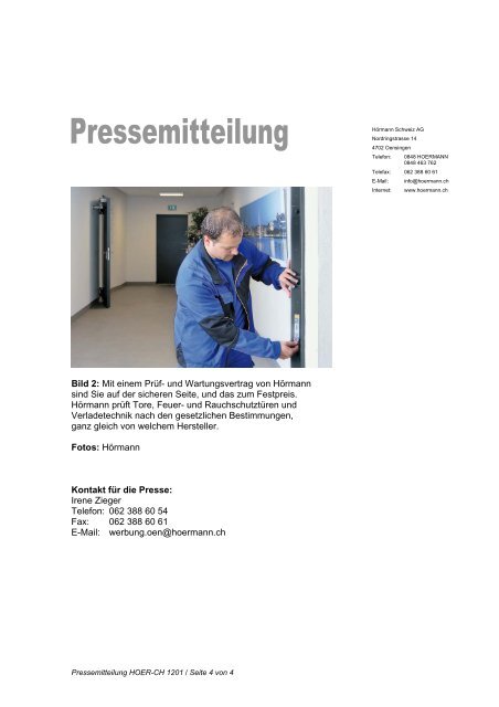 Voransicht vollstÃ¤ndiger Pressetext - Hoermann.ch