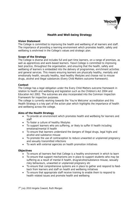 Health and Well-being Strategy - Yeovil College