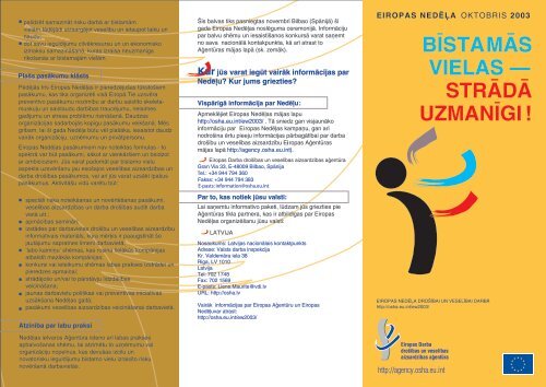 bÄ«stamÄs vielas â strÄdÄ uzmanÄ«gi - Eiropas darba droÅ¡Ä«bas un ...