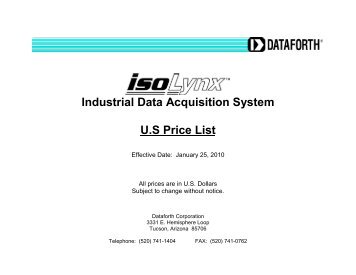 Industrial Data Acquisition System U.S Price List - Dataforth