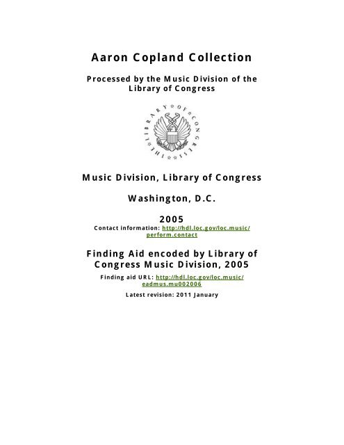 Aaron Copland Collection - American Memory - Library of Congress