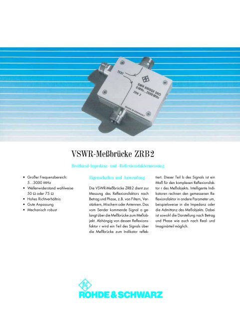 R&SÂ®ZRB2 VSWR-MeÃbrÃ¼cke - Rohde & Schwarz