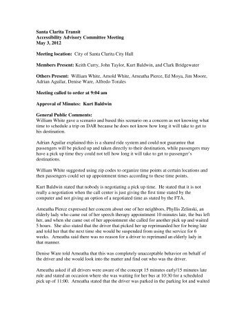 May 5, 2012 – Meeting Minutes - City of Santa Clarita Transit