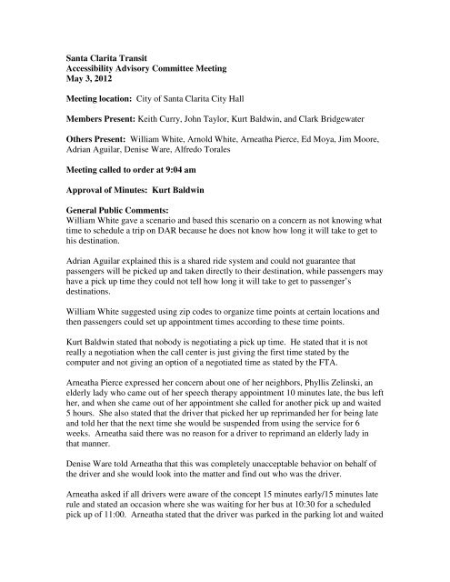 May 5, 2012 – Meeting Minutes - City of Santa Clarita Transit