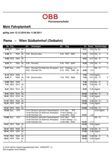 Mein Fahrplanheft Pama â WienSÂ¨udbahnhof(Ostbahn) - Stage4.us