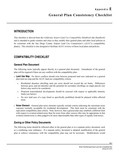 Brown Field Municipal Airport Land Use Compatibility Plan