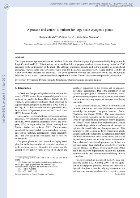 A process and control simulator for large scale cryogenic plants