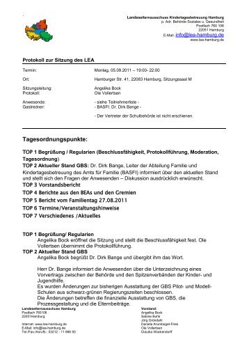 Protokoll der Sitzung des LEA