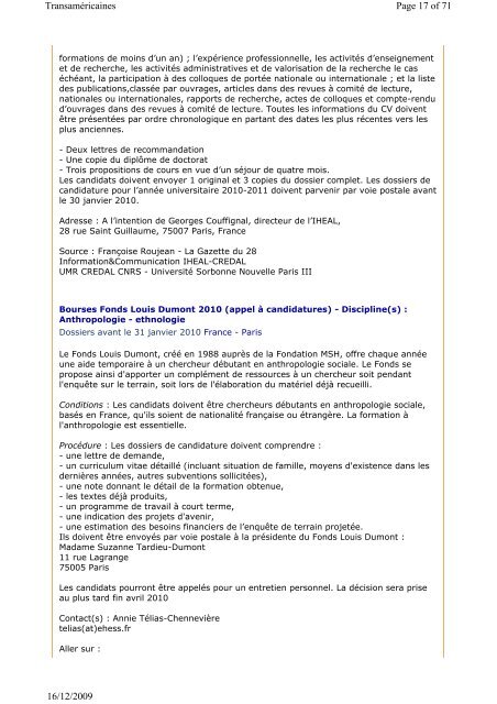 Bulletin num. 19 du 16-12-2009 - Institut des Amériques