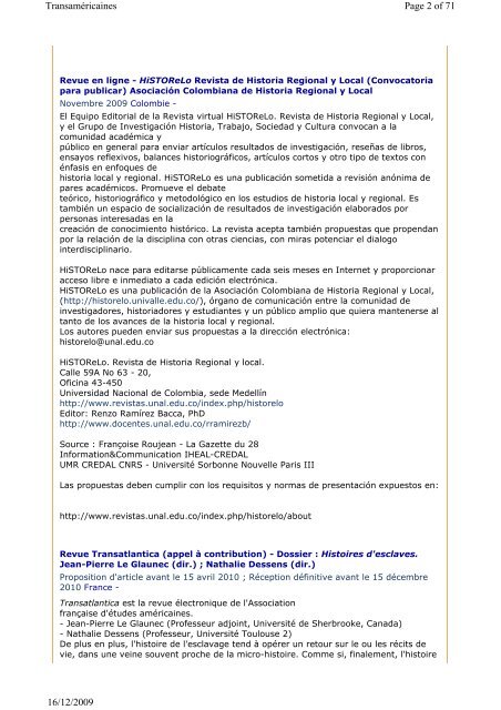 Bulletin num. 19 du 16-12-2009 - Institut des Amériques