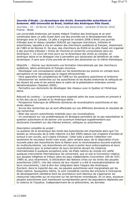 Bulletin num. 19 du 16-12-2009 - Institut des Amériques