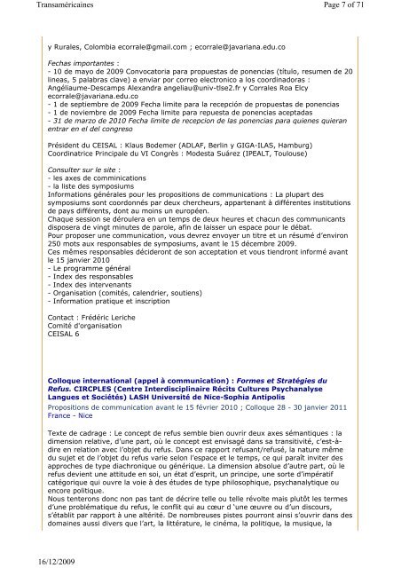 Bulletin num. 19 du 16-12-2009 - Institut des Amériques