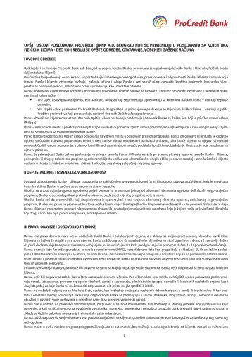 OUP Fizicka lica deo koji regulise otvaranje ... - ProCredit Bank