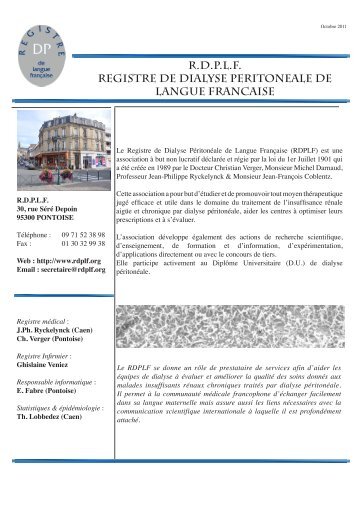 rdplf registre de dialyse peritoneale de langue francaise - Société de ...