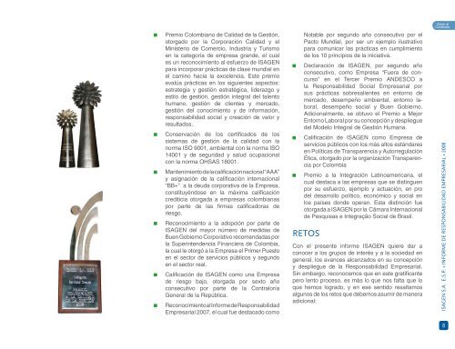 Informe de Responsabilidad Empresarial 2008 - Isagen