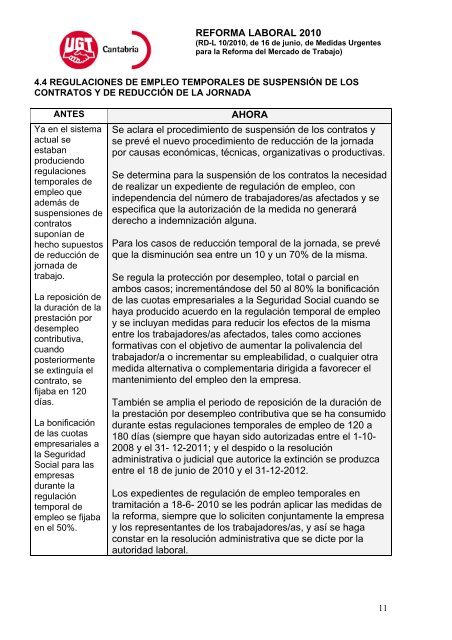 cuadro-resumen de la reforma laboral 2010 - UGT Cantabria