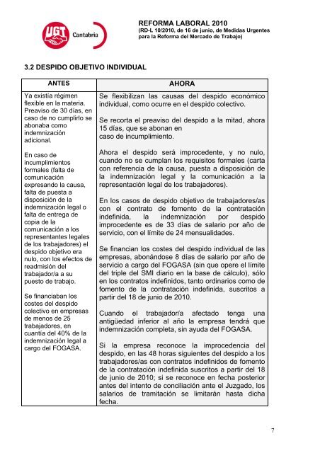 cuadro-resumen de la reforma laboral 2010 - UGT Cantabria
