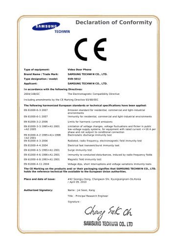 Declaration of Conformity…. - Samsung CCTV