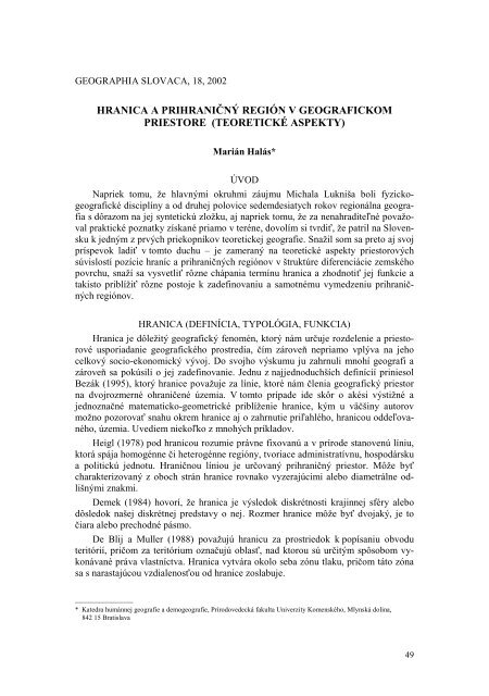 hranica a prihraničný región v geografickom ... - Katedra geografie