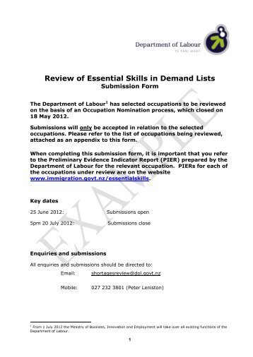 Review of Essential Skills in Demand Lists - Immigration New Zealand