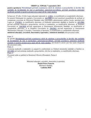 ORDIN nr. 5298 din 7 septembrie 2011 pentru aprobarea ...