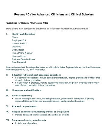 Resume / CV for Advanced Clinicians and Clinical ... - Mghpcs.org