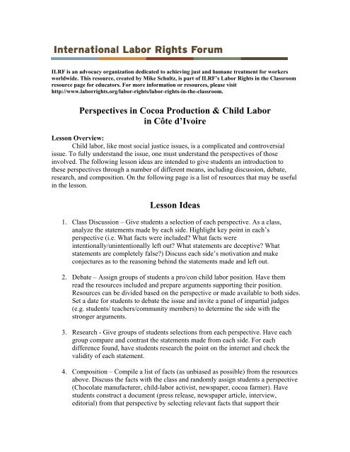 Perspectives in Cocoa Production & Child Labor in CÃ´te d'Ivoire ...