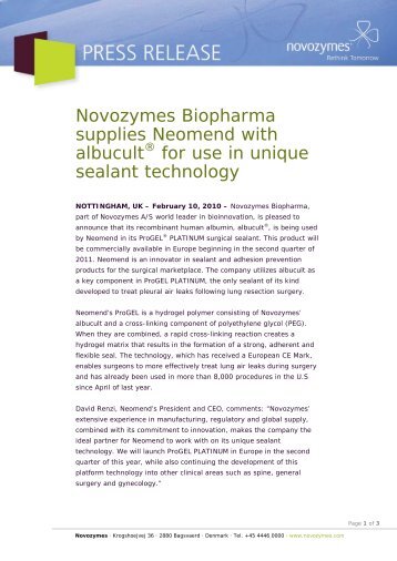 Novozymes Biopharma supplies Neomend with albucult for use in ...