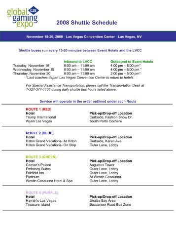 View the G2E Shuttle Schedule