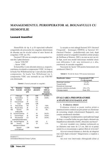 Managementul perioperator al pacientului cu hemofilie