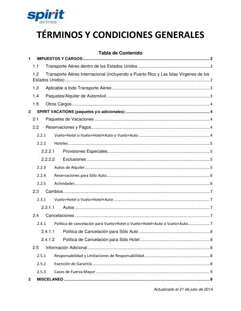 TÉRMINOS Y CONDICIONES GENERALES - Spirit Airlines