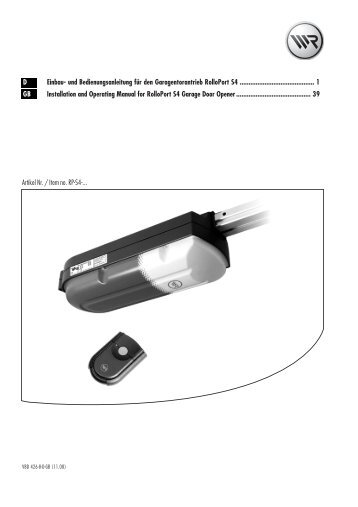 und Bedienungsanleitung für den Garagentorantrieb ... - Rademacher